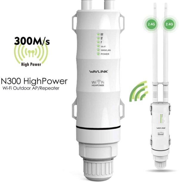 WAVLINK-WN570HN2-N300 Outdoor Access Point Single Band 300Mbps 3 in 1 Wireless AP/Router/WiFi Repeater Range Extender Internet Signal Booster Amplifier with Passive PoE and High Gain Antennas